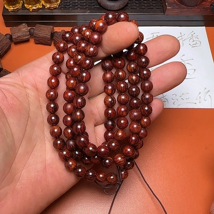 藤类海南红降0.8*108圆珠手串
