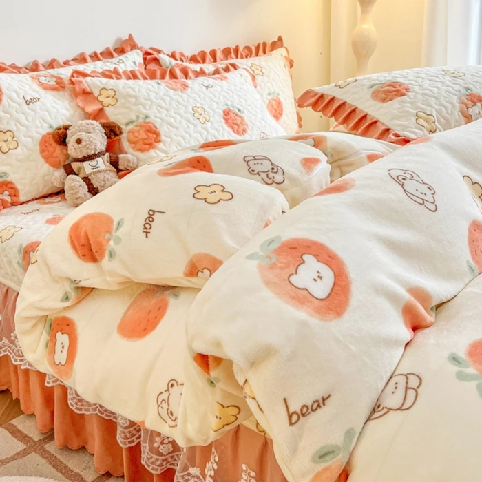 95%床品套件小清新风印花四件套床品牛奶绒夹棉床盖四件套可机洗