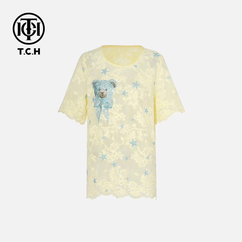 TCH私服烫钻工艺新时尚淑女百搭新潮流T恤女T75B10E5007轻奢tch