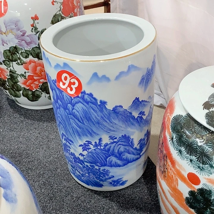 易***）瓷片山水陶瓷书画缸