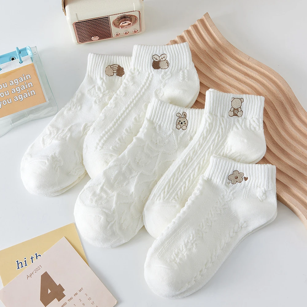 5双白色袜子女短袜春夏季薄款ins潮短筒可爱日系船袜女学生袜子
