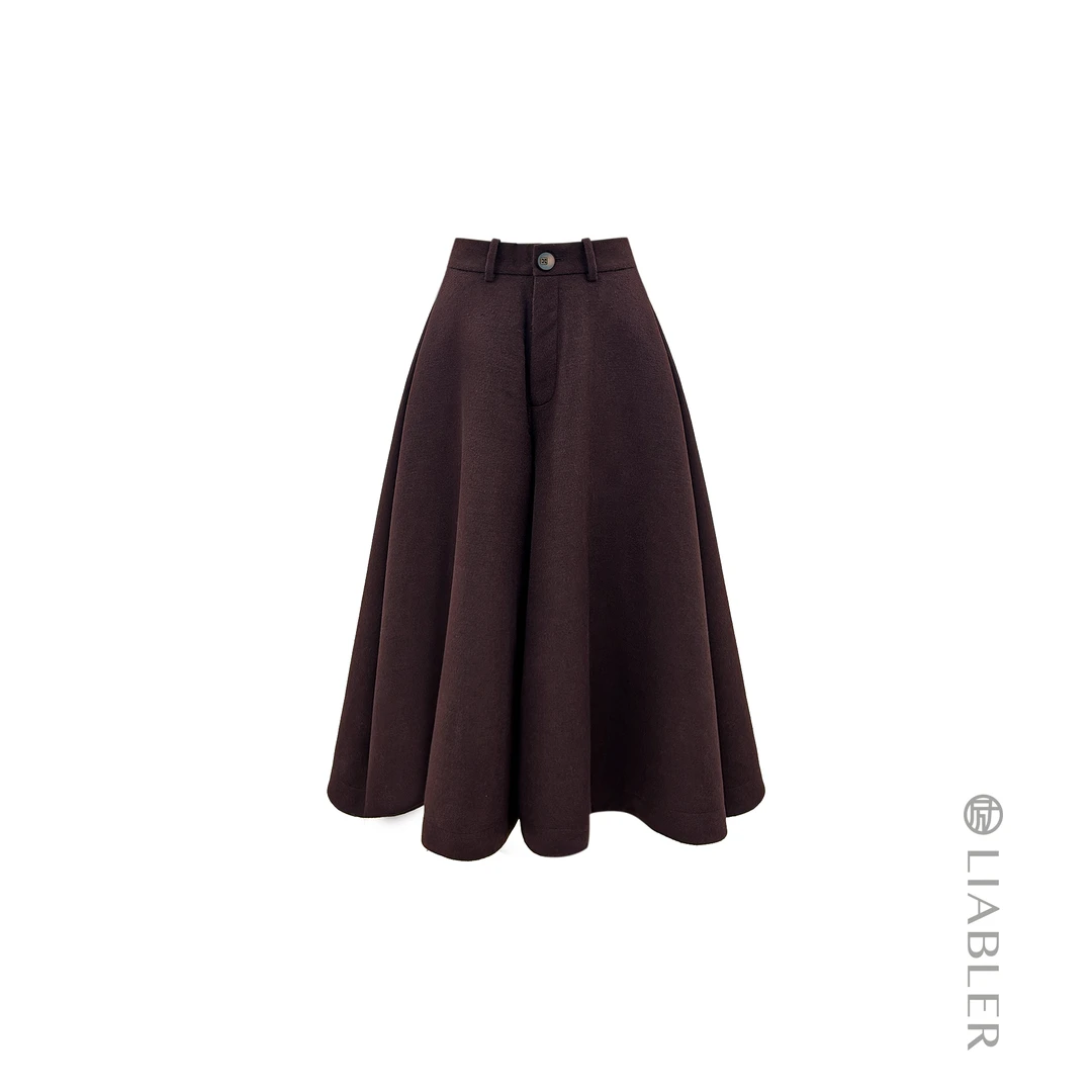 LIABLER/励 C2025秋冬绵羊毛莫代尔混纺阔腿中腰裙裤 LAW25341T