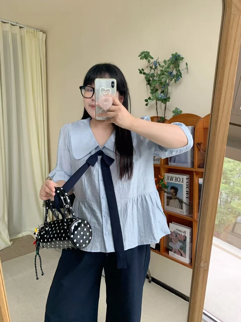 【鱼白专属】【运补6-10】学院风减龄娃娃领衬衫短袖夏季宽松遮肉显瘦