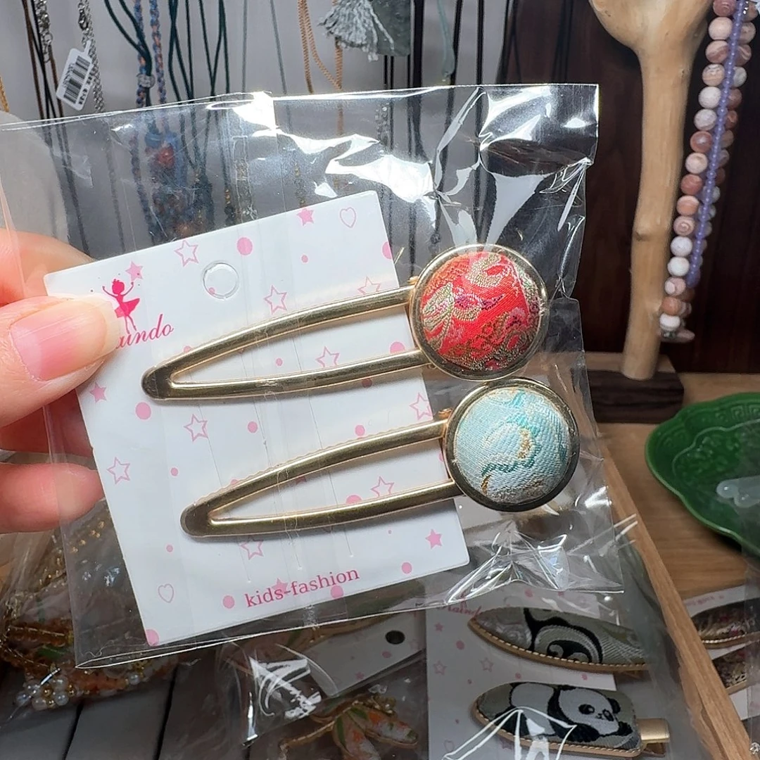 布艺铜合金宋锦发夹一对