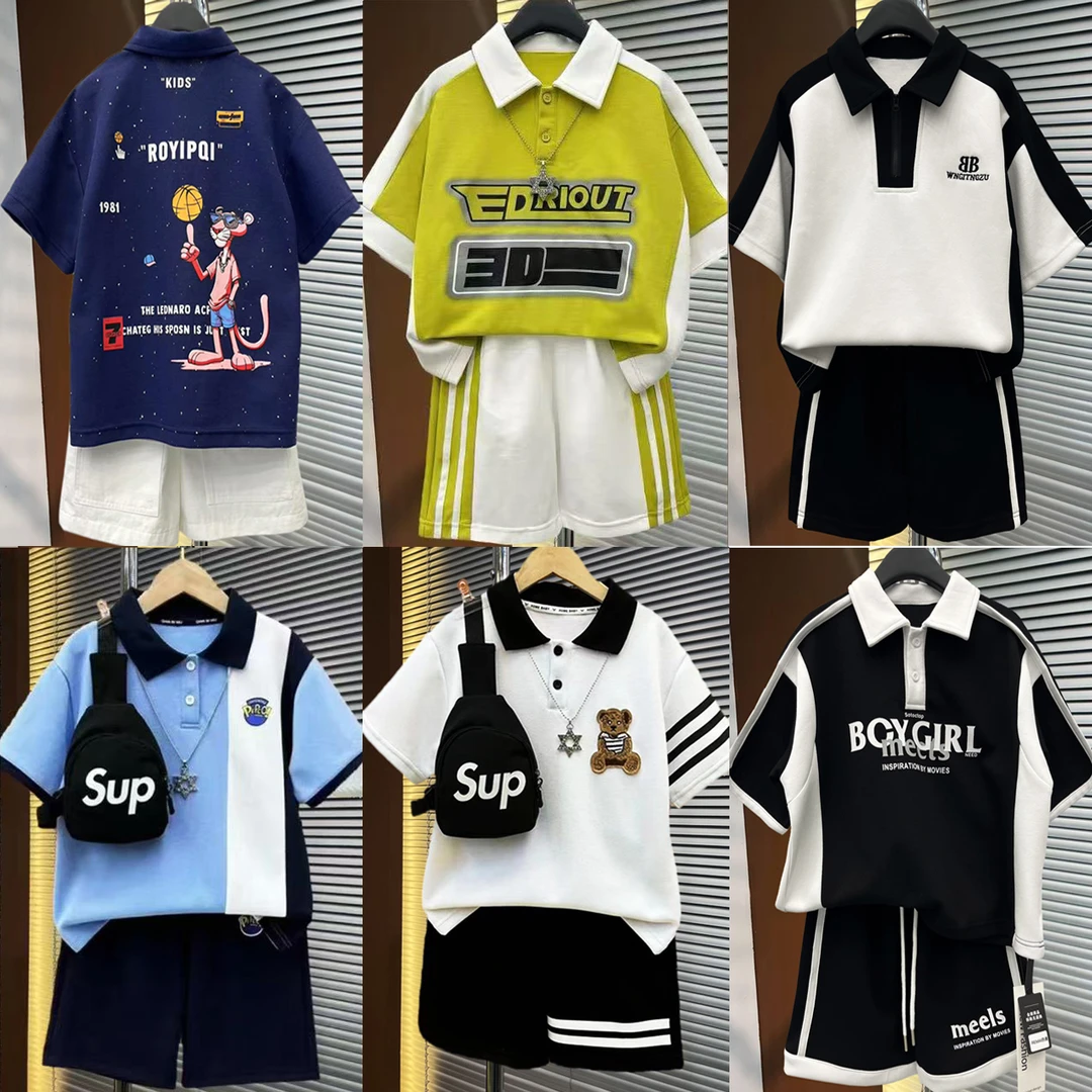 新【6套12件】男女童夏季2025新款POLO衫组合套装韩版夏款两件套