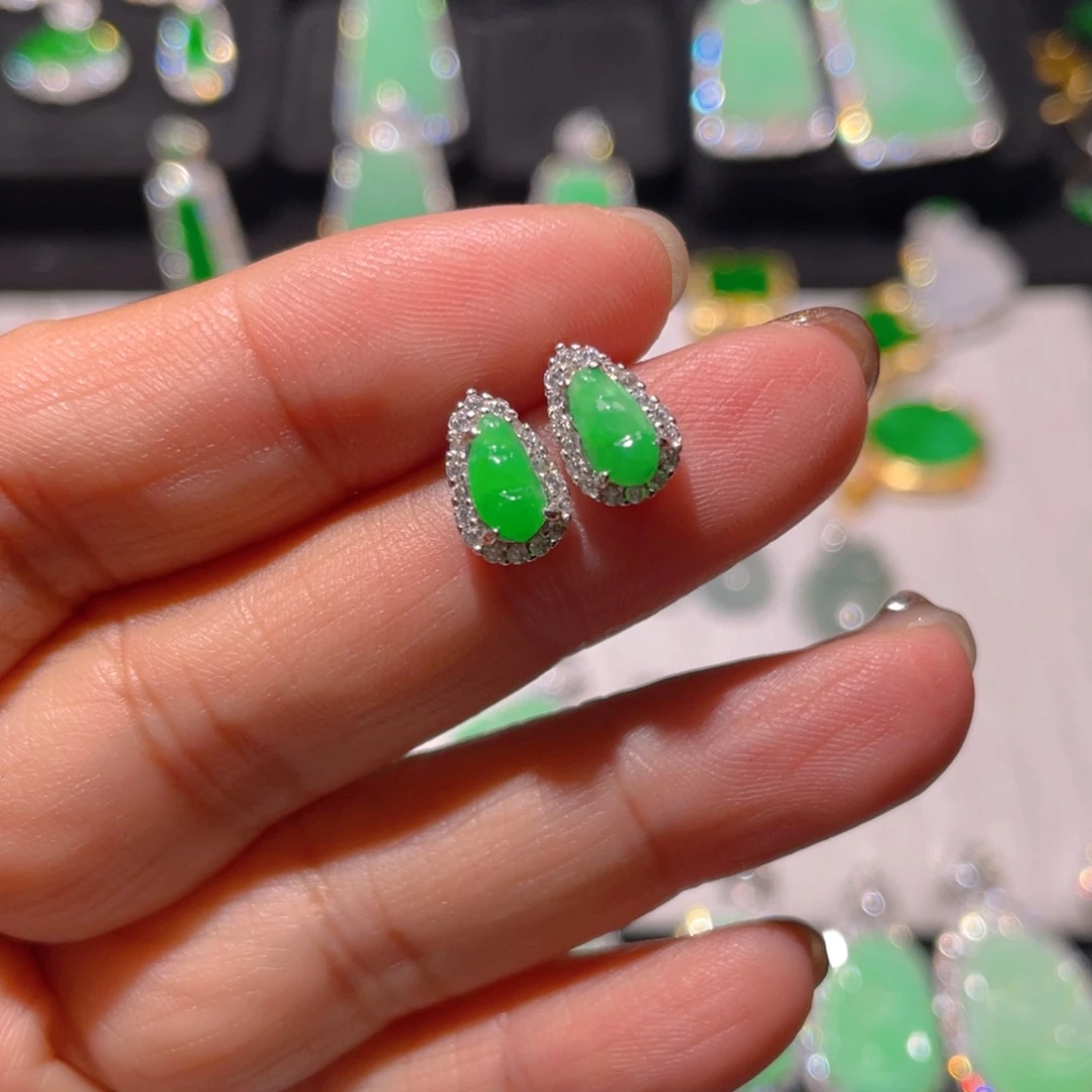 翡翠耳饰银S925镶嵌喜*精品