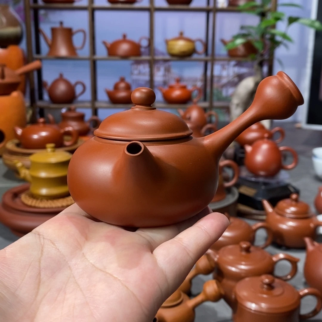 茶壶朱泥章柱煌朱泥侧把壶100c