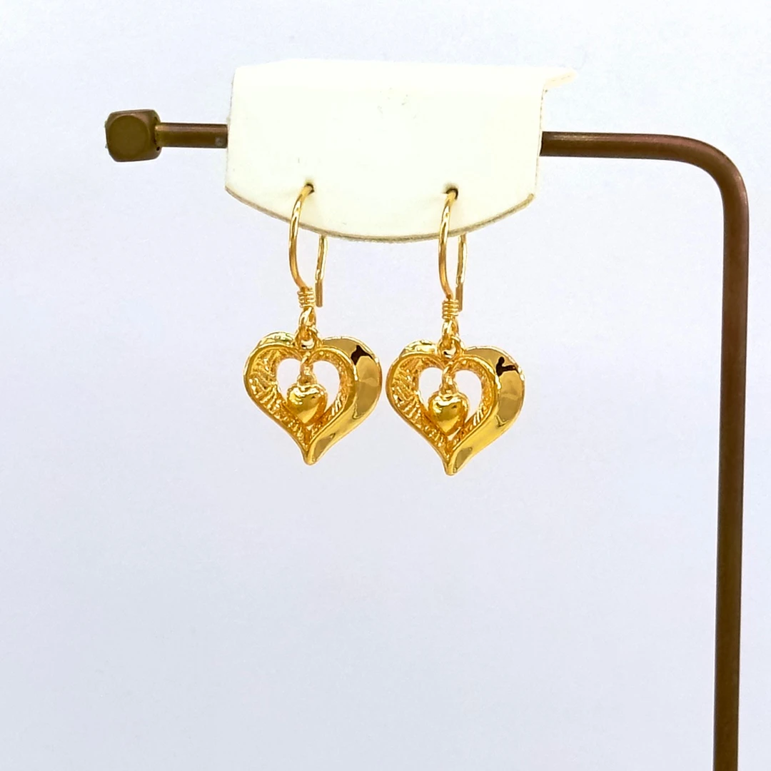 庚震黄金足金999心心相映灵动立体高级感无氰5D耳钩耳吊3.08