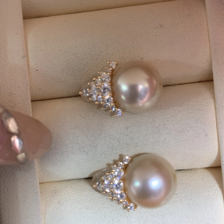 银S925镶嵌耳饰海水珍珠