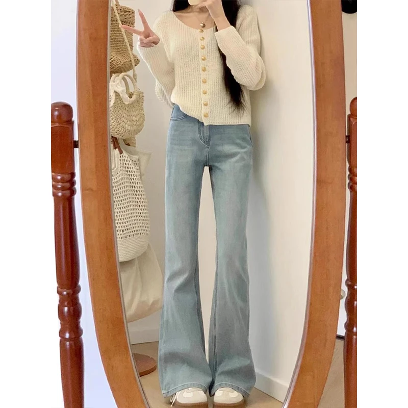 微喇裤女2025新款春款高腰修身显瘦弹力马蹄裤浅色美式牛仔裤夏季