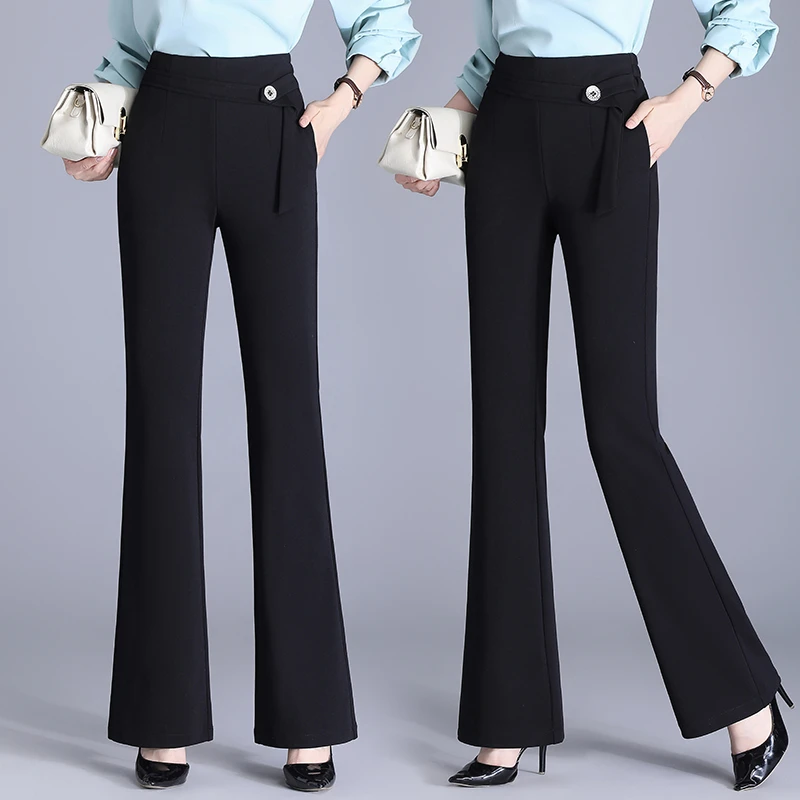 春秋高腰休闲裤春夏松紧腰喇叭裤微喇裤喇叭裤春季休闲风