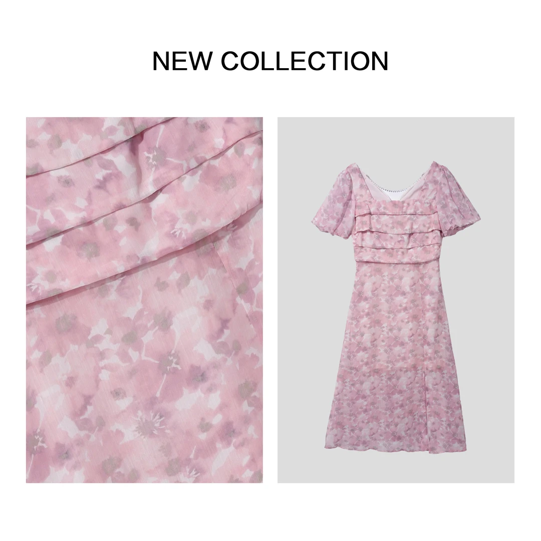 【粉丝专属】L1F27085 甜美浪漫粉色花卉连衣裙