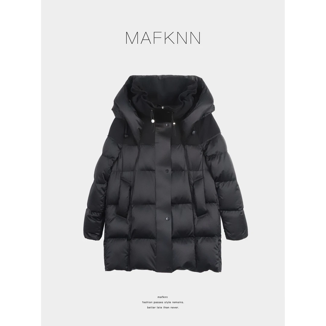 MAFKNN/玛肯时尚休闲简约冬季中长款95白鹅绒花包羽绒服MK13805