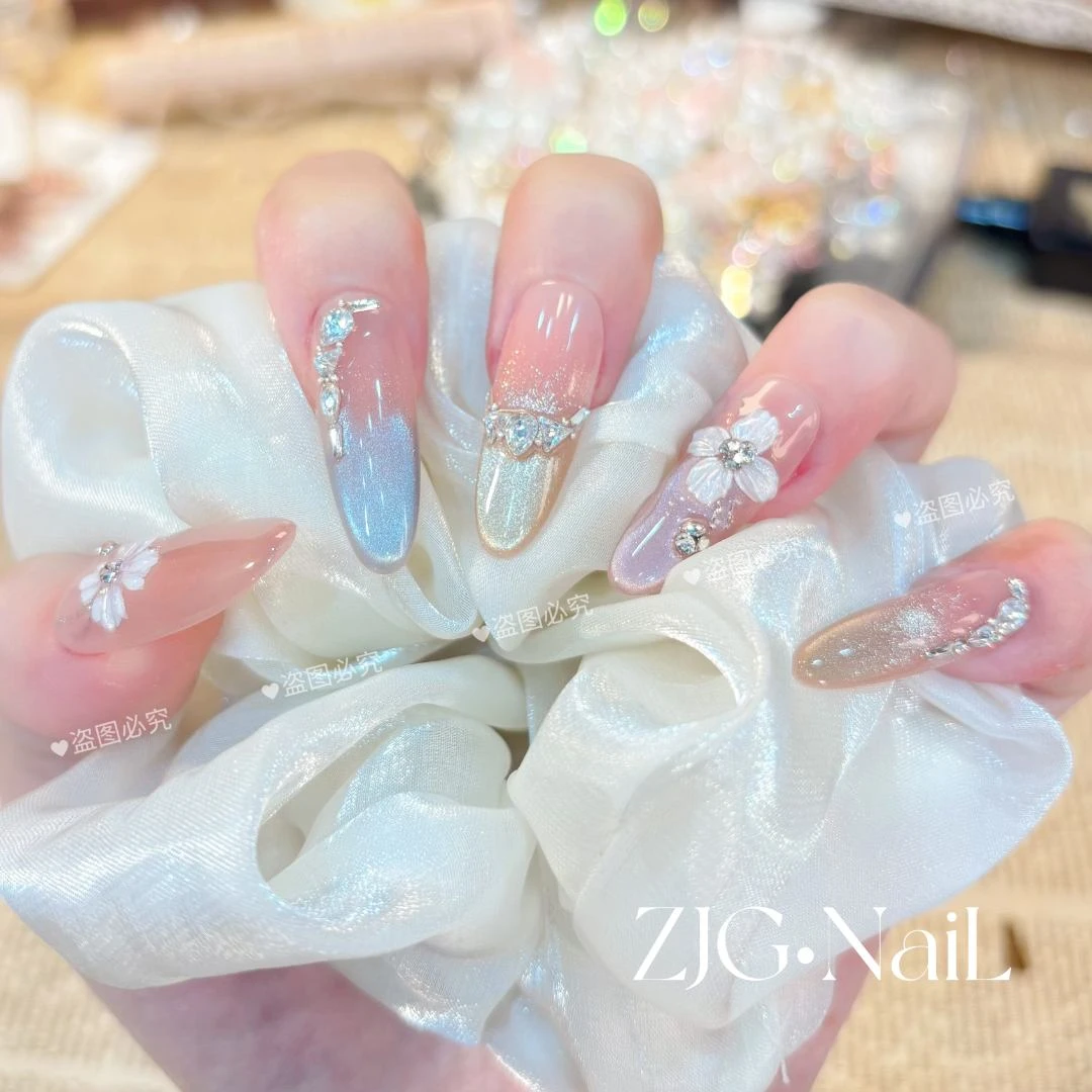 【夏日冰花】纯手工穿戴甲美甲穿戴式光疗甲冰透渐变流行(无收纳盒）