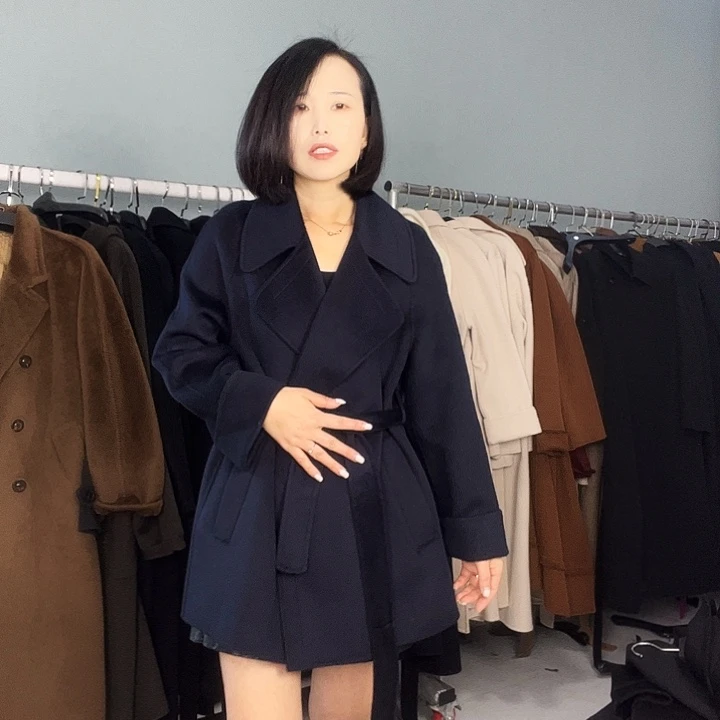 双面呢中长款藏蓝色S码