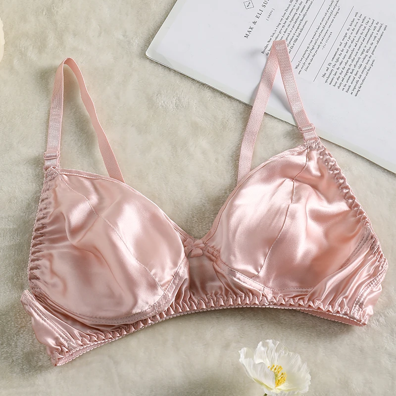 真丝文胸薄款双面桑蚕丝胸罩无钢圈兔耳朵防凸点无痕内衣女大码