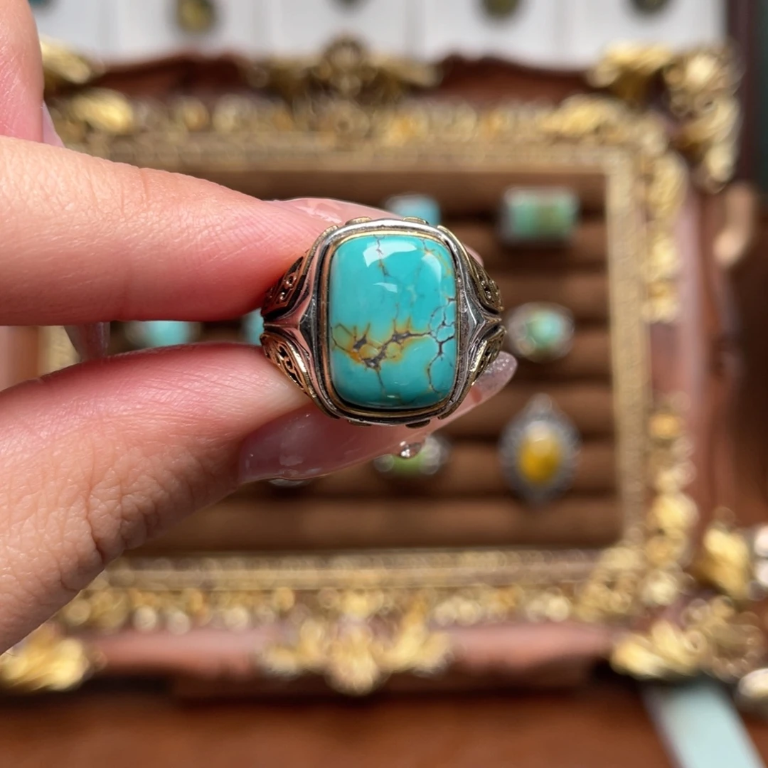 绿松石银S925镶嵌戒指