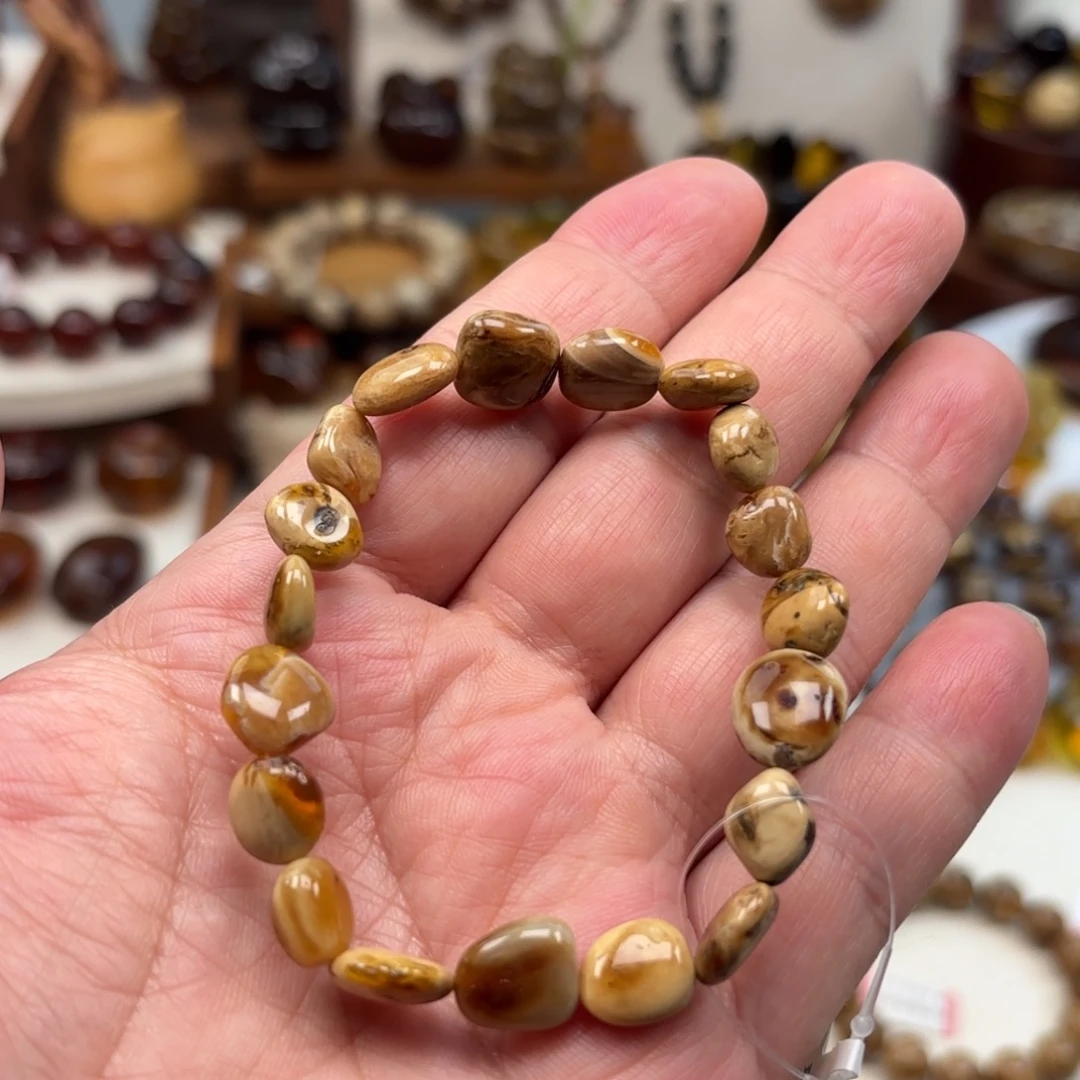 琥珀未镶嵌手链随型根珀溶洞妖花