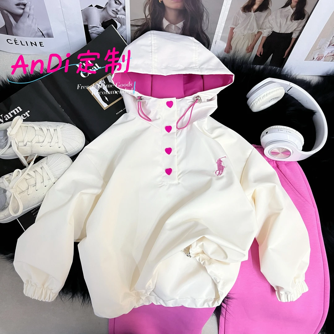 〖ANDI〗订制春款新款女童韩版帽里拼色刺绣连帽卫衣3617