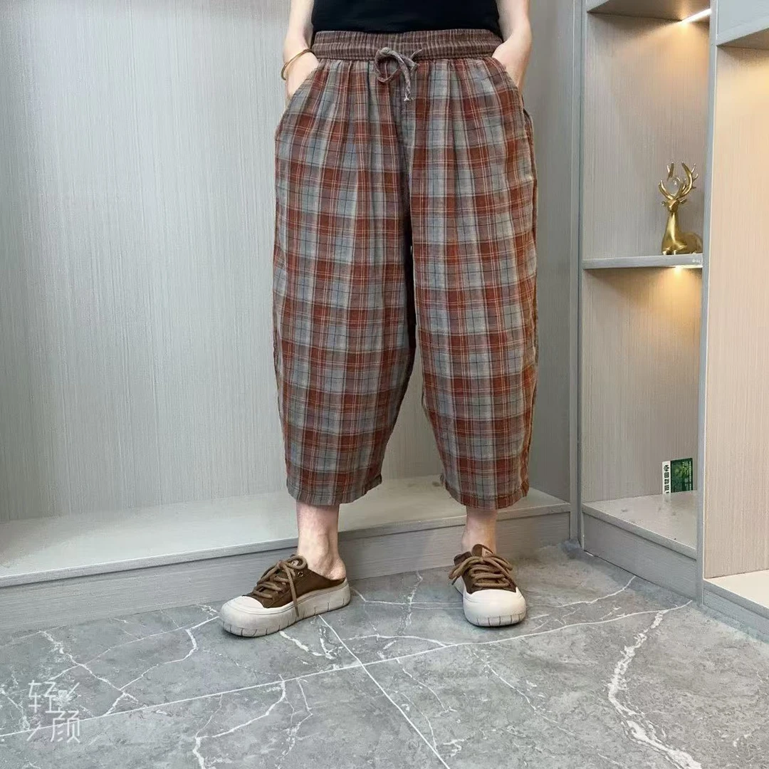 2025夏季新款洋气时尚休闲双层棉沙八分女士阔腿裤裤子