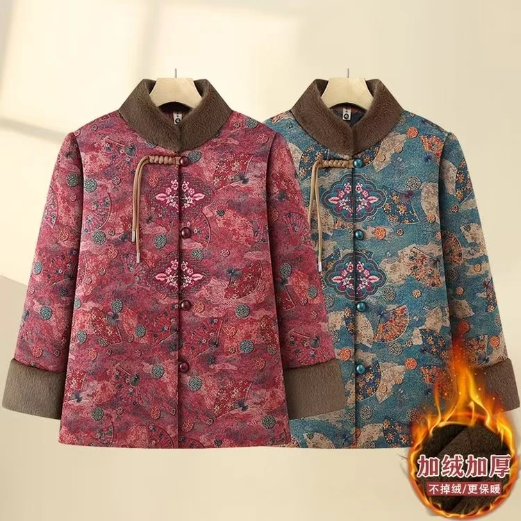 中老年秋冬奶奶女装外套加绒加厚花棉袄女款爆款2025新款妈妈装