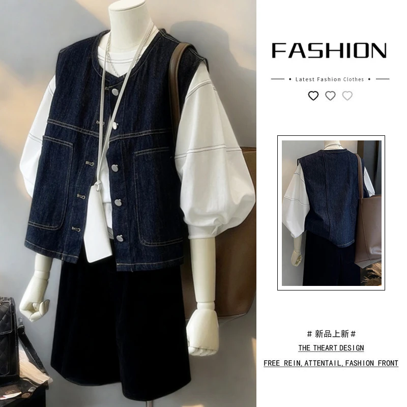 港味复古叠穿外搭显瘦牛仔马甲女春夏新款时尚基础款穿搭女款