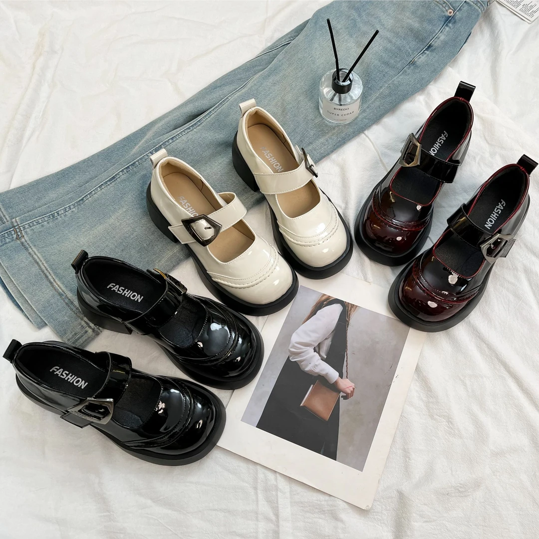 百搭复古玛丽珍女鞋厚底增高春季新款浅口单鞋学院风圆头小皮鞋