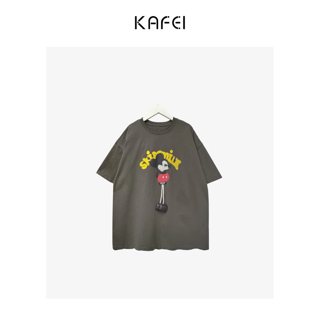 CC~ 【卡通乐园】领口袖口磨破 童趣减龄重磅米奇半袖创意短袖T恤