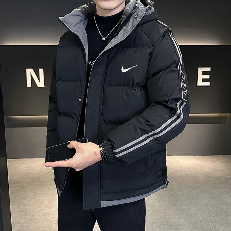耐NK克男士棉服冬季新款连帽外套休闲时尚加厚防风保暖大码棉衣潮