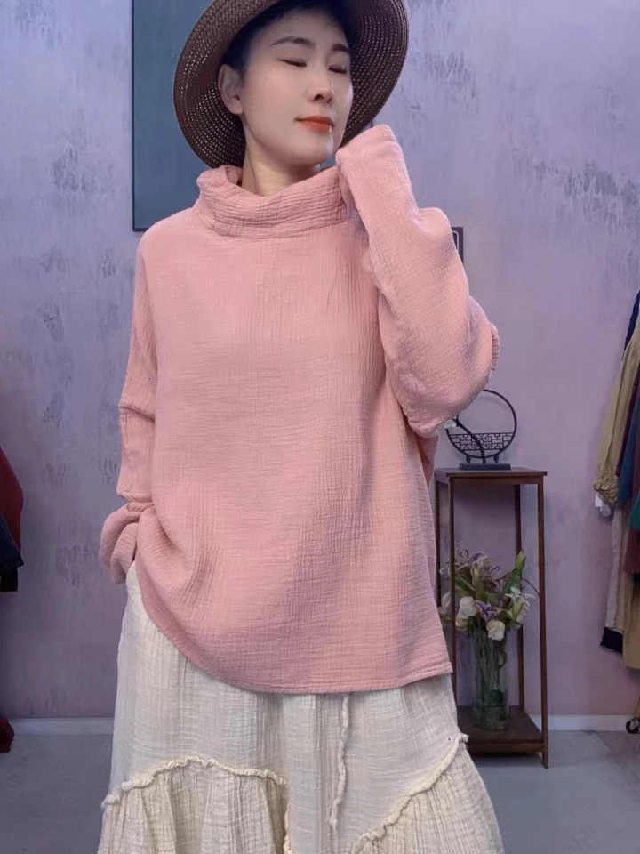 2025早春款打底上衣肌理麻宽松气质休闲时尚显瘦上衣