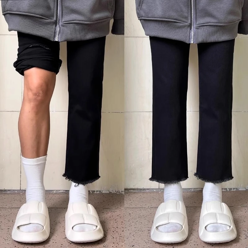 黑色直筒法棍牛仔裤女2025新款大码胖mm显瘦小个子高腰九分烟管裤