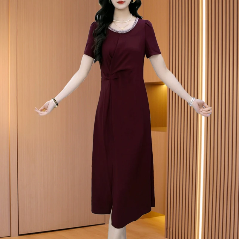 红色气质连衣裙新款夏季时尚减龄收腰爆款裙子