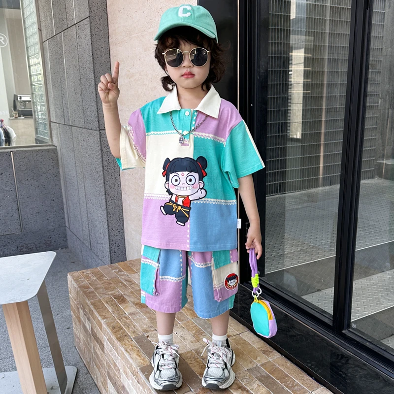 哪吒男童夏装套装2025新款帅气儿童POLO衫衣服宝宝夏季短袖两件套