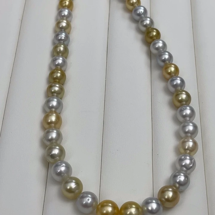 海水珍珠颈饰银S925镶嵌白金混彩项链9-11mm