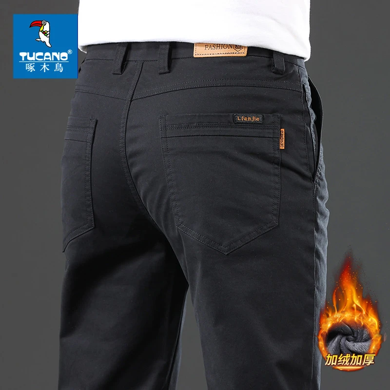 啄木鸟男裤秋冬加绒男士休闲裤修身直筒2025新款商务高端西裤子男