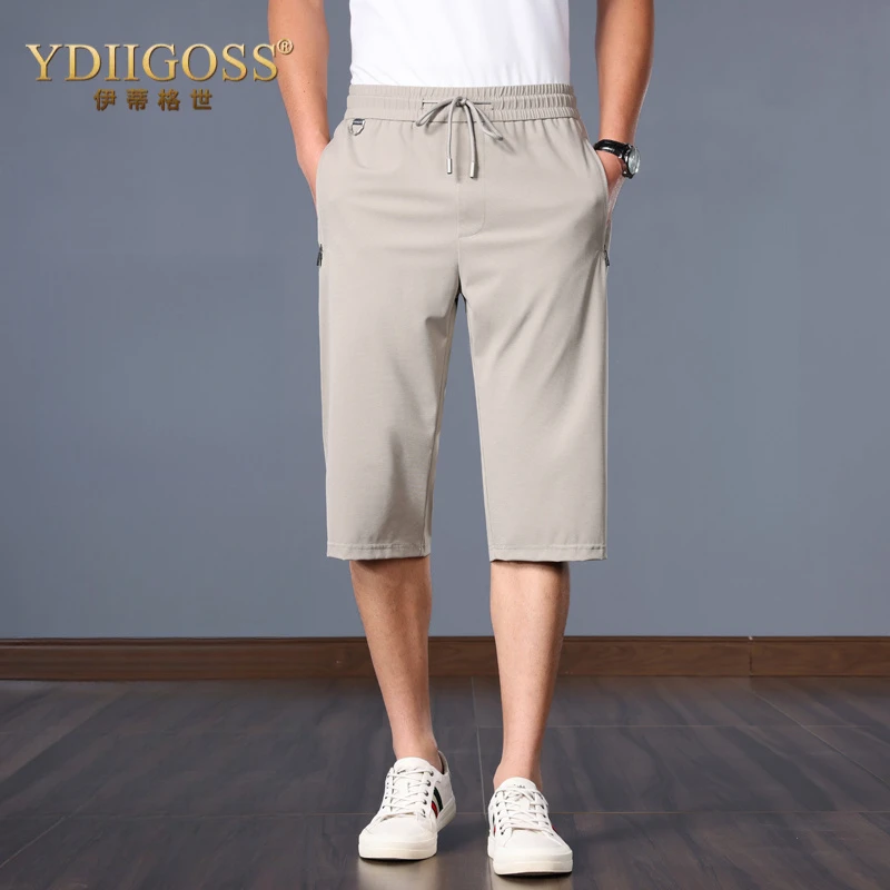 YDIIGOSS运动短裤男宽松大码抗皱夏季超薄款男士冰丝休闲七分裤
