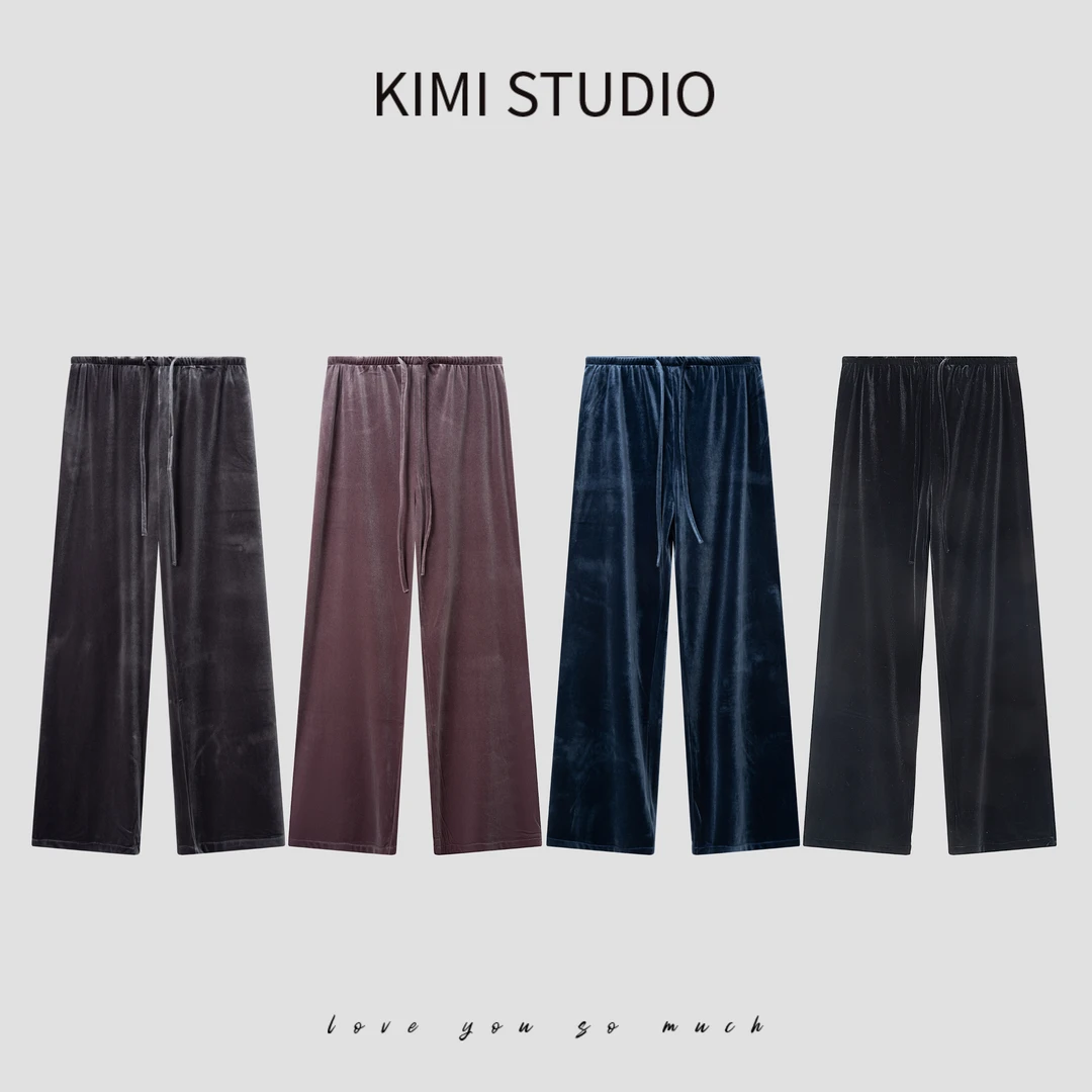 高腰百搭休闲裤女2025早秋新款弹力腰垂感金丝绒直筒裤AW25201