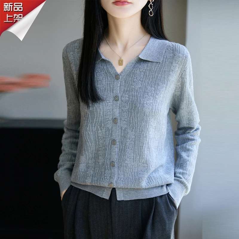 哥弟阿玛施正品2025秋季新款翻领长袖羊毛针织衫薄款百搭显瘦女装