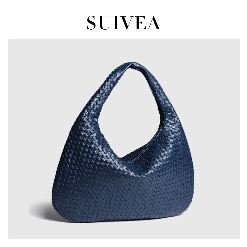 女包全手工编织手提饺子包时尚百搭欧美风单肩腋下包626-深蓝