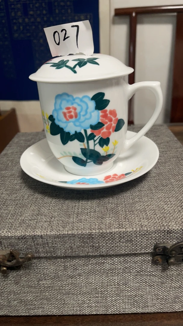 月季花釉下五彩瓷毛瓷杯