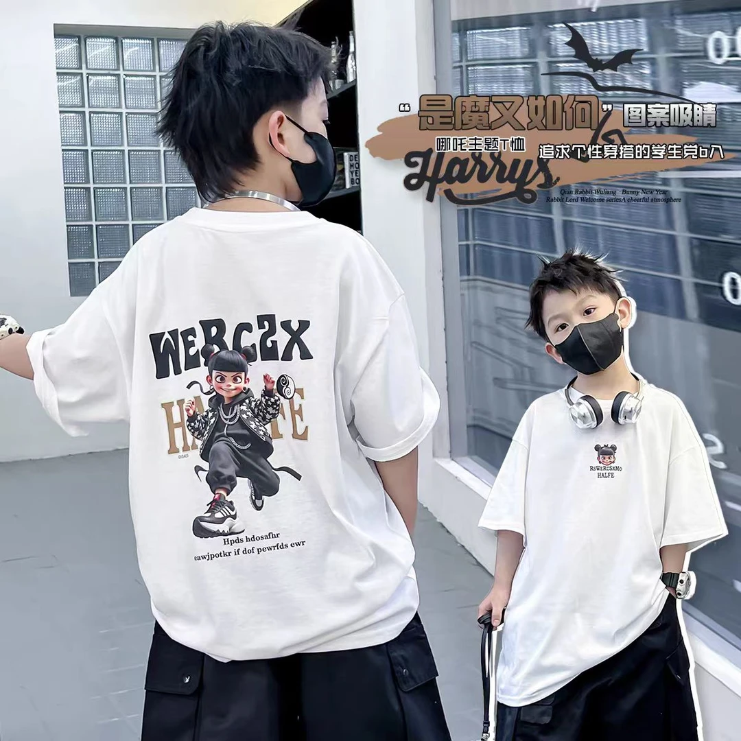 儿童夏季休闲百搭圆领T恤宝宝潮流印花儿童半袖R