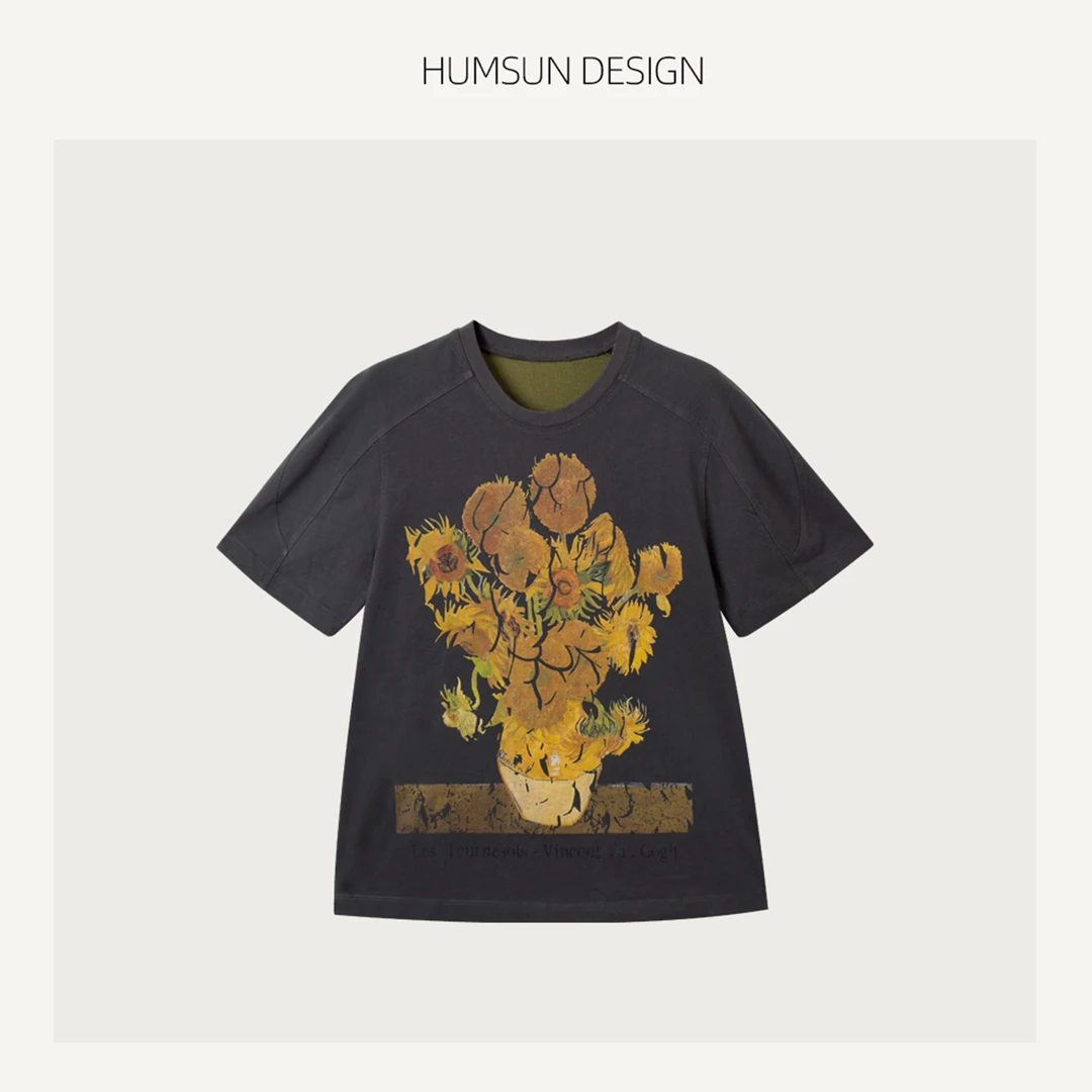 HUMSUN/禾木笙「梦忆」立裁油画印花撞色里布双股纱廓形T恤 5A357