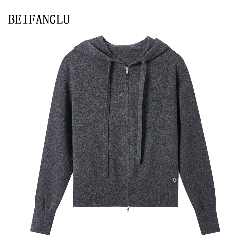 北方鹿 云感羊毛连帽衫！ 上新休闲减龄百搭拉链针织开衫1109