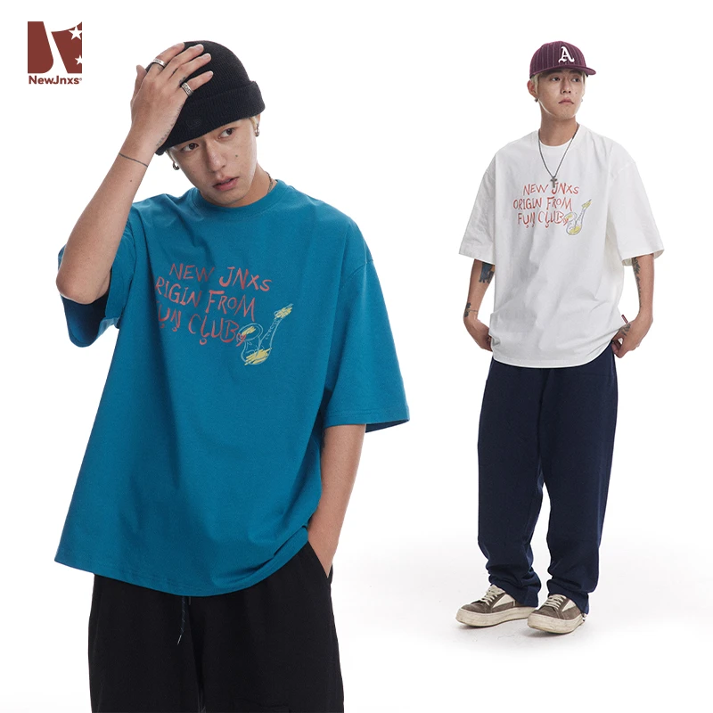 江南先生美式复古休闲短袖印花logo夏季宽松潮流情侣装JN42X92