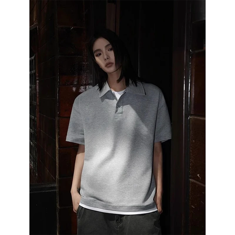 假两件短袖polo衫男款夏季重磅纯色翻领t恤美式复古正肩运动半袖