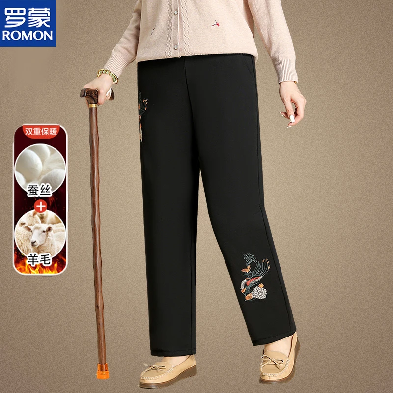 罗蒙品牌妈妈冬季外穿棉裤中老年人加厚保暖女裤奶奶松紧腰长裤