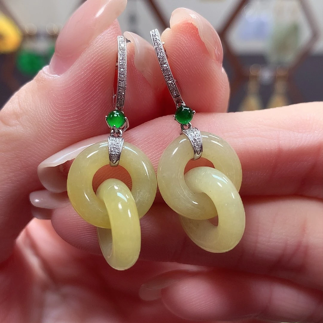 翡翠耳饰18K金镶嵌天然翡翠