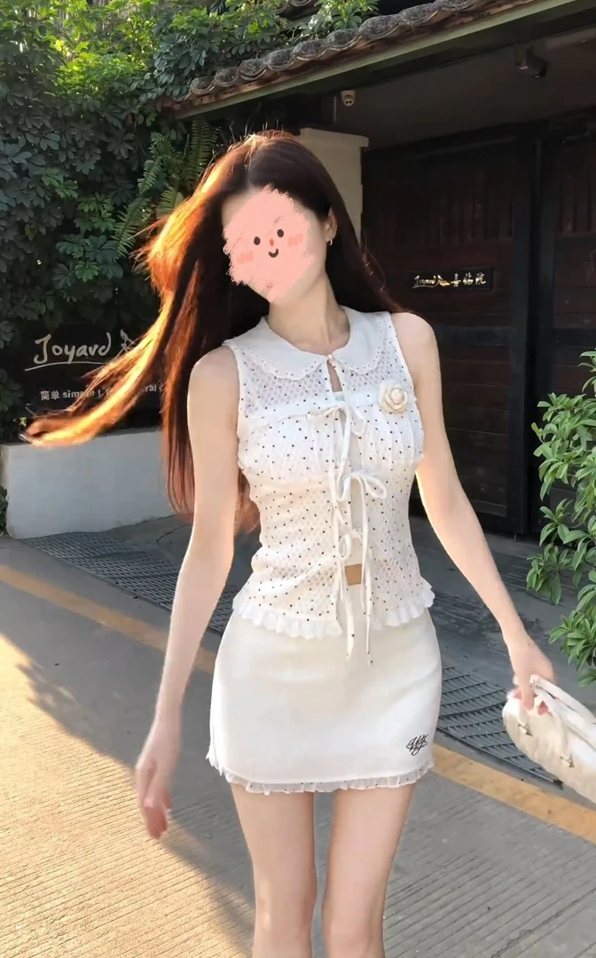 盛夏物语 夏季设计感修身显瘦波点上衣女蕾丝花边半裙