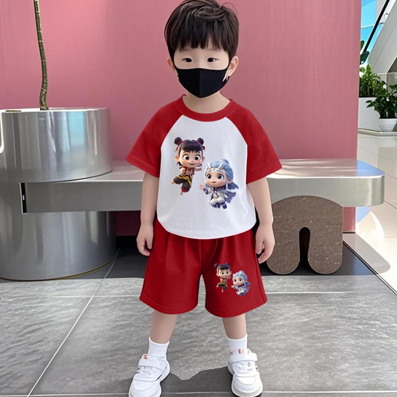 哪吒服装儿童夏季衣服短袖短裤男童两件套女童纯棉薄款套装中小童