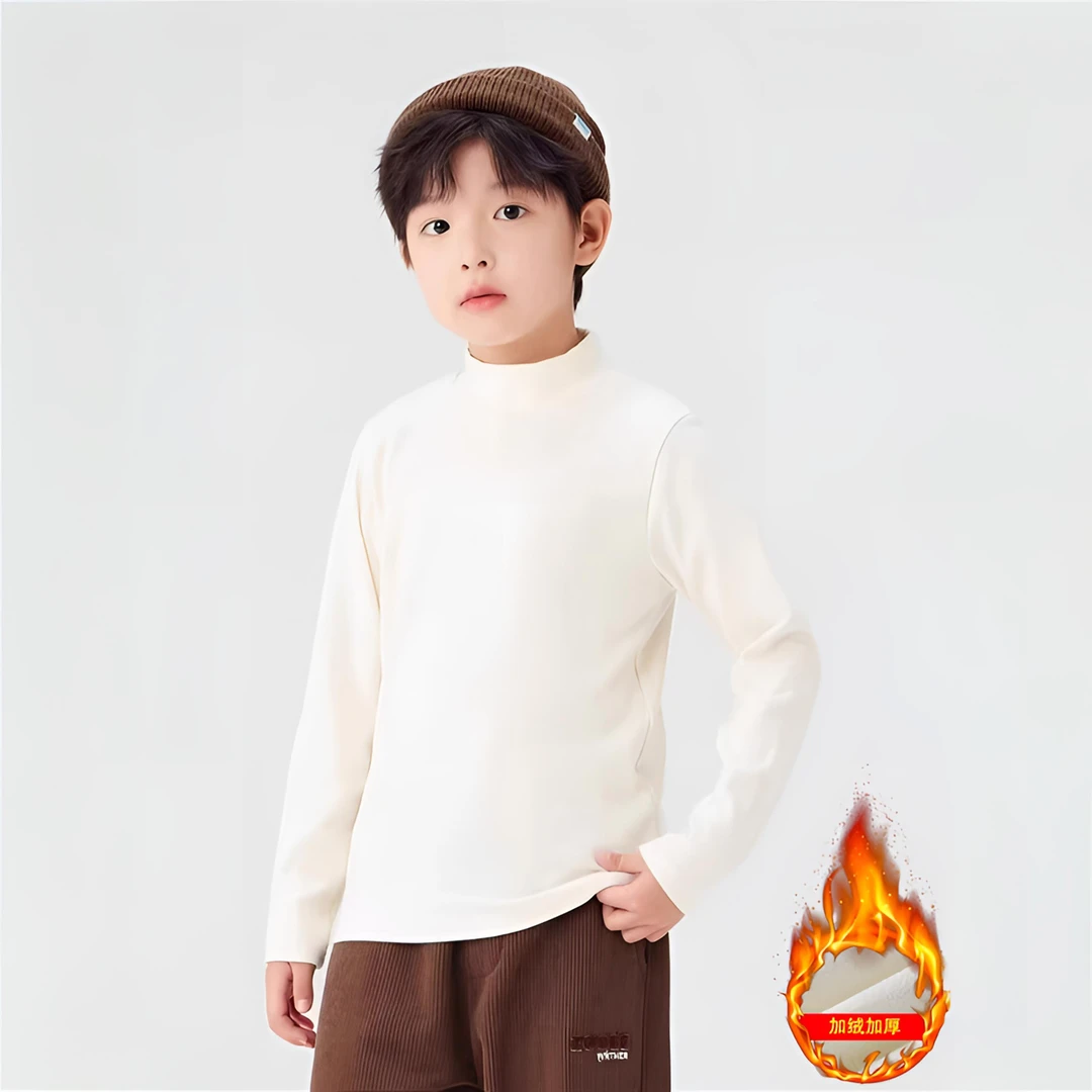 儿童衣服德绒加绒高领内搭打底衫白色男童宝宝女中童装长袖t恤